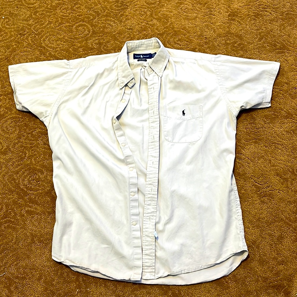 Vintage 1985 Ralph Lauren beige Blaire 100% Cotton Button Down T-shirt